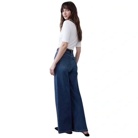 BANANA REPUBLIC High-Rise Wide Leg Denim Jean dark wash, size 25P petite NWOT - Picture 4 of 8